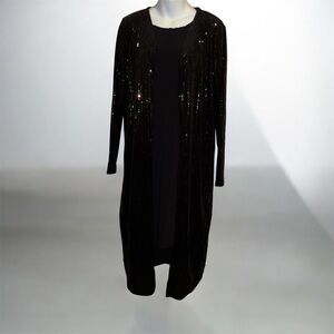 Cato Black Sequin Long Sleeve Duster